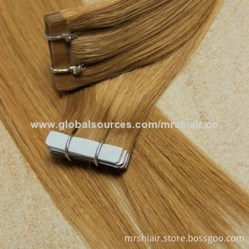 22-inch light brown Peruvian straight tape in hair